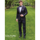 Couture 1910 Stretch 1-Button Black with Black Shawl Lapel Coat and Contrasting Black Pants